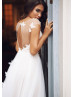 Cap Sleeve Ivory Tulle Butterfly Keyhole Back Wedding Dress